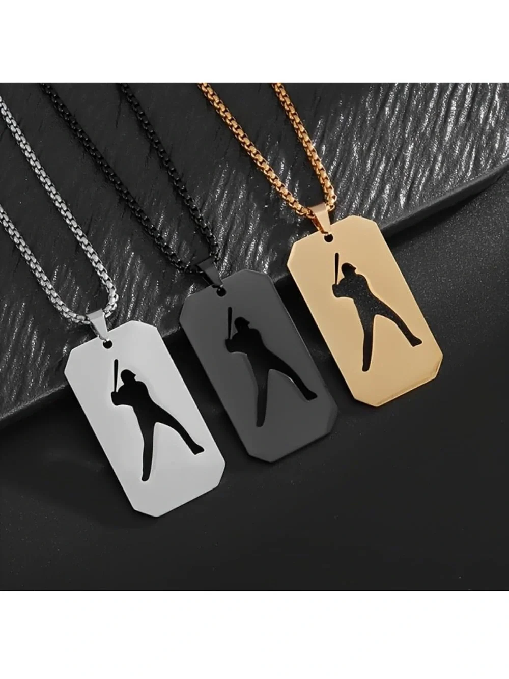 Black Stainless Steel Baseball Player Pendant Necklace - Unbranded C59